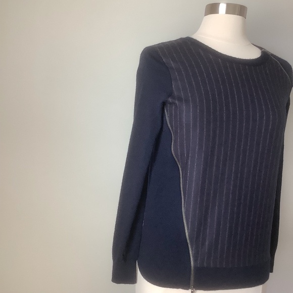 J. Crew Asymmetrical Zip Stripe Navy Sweater XS - Picture 6 of 16